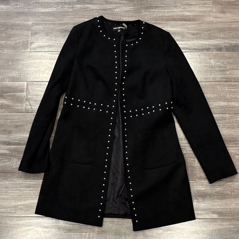 Karl Lagerfeld Black Pearl-Studded Suede Blazer